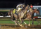 Jessica's Star (outside) gets by Embellishing Bob to win the Iowa Derby.