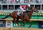 Untapable wins the 2014 Longines Kentucky Oaks. <br><a target="blank" href="http://photos.bloodhorse.com/AtTheRaces-1/At-the-Races-2014/i-cF33rSd">Order This Photo</a>