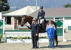 Heaven Szent, ridden by Shauna Pennell, after winning the $1,500 Hunter Derby. Presenting are Nicole Schwartz of Neigh Savers and Lucinda Mandella of CARMA.