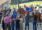 California Chrome is popular with the fans.<br><a target="blank" href="http://photos.bloodhorse.com/TripleCrown/2014-Triple-Crown/Belmont-Stakes-146/i-Dh9Lz4V">Order This Photo</a>