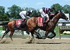 Kid Cruz gets by Captain Serious late to win the Dwyer Stakes.<br><a target="blank" href="http://photos.bloodhorse.com/AtTheRaces-1/At-the-Races-2014/i-qqvMVhj">Order This Photo</a>