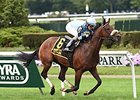 Legendary bounds home to win the Knickerbocker Stakes.<br><a target="blank" href="http://photos.bloodhorse.com/AtTheRaces-1/At-the-Races-2014/i-wrQ2DDB">Order This Photo</a>