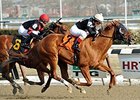 Candyman E gets by Dads Caps to win the Toboggan Stakes.<br><a target="blank" href="http://photos.bloodhorse.com/AtTheRaces-1/At-the-Races-2014/35724761_2vdnSX#!i=3053524166&k=8S4ZpFk">Order This Photo</a>