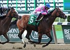 La Verdad won her third race in a row in the Critical Eye.<br><a target="blank" href="http://photos.bloodhorse.com/AtTheRaces-1/At-the-Races-2014/i-FXL2sk7">Order This Photo</a>