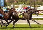 Fire With Fire comes home strong to win the San Luis Rey Stakes.