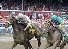 Big Trouble (left) outfinishes Mr. Z to take the Sanford Stakes.<br><a target="blank" href="http://photos.bloodhorse.com/AtTheRaces-1/At-the-Races-2014/i-B2FW9LR">Order This Photo</a>