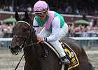 Close Hatches is in complete control in the Personal Ensign.<br><a target="blank" href="http://photos.bloodhorse.com/AtTheRaces-1/At-the-Races-2014/i-BXVmCfL">Order This Photo</a>