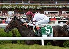 Crown Queen and jockey John Velazquez take the Lake Placid.<br><a target="blank" href="http://photos.bloodhorse.com/AtTheRaces-1/At-the-Races-2014/i-FCdLV3d">Order This Photo</a>