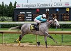On Fire Baby won the La Troienne Stakes on May 2.<br><a target="blank" href="http://photos.bloodhorse.com/AtTheRaces-1/At-the-Races-2014/i-pt6Zk3r">Order This Photo</a>