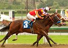 Drill (outside) and American Act finished a nose apart in the San Vicente Stakes.