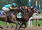 Justin Phillip finished second to Poseidon's Warrior in the Aug. 6 Alfred G. Vanderbilt Handicap. <br><a target="blank" href="http://photos.bloodhorse.com/AtTheRaces-1/at-the-races-2012/22274956_jFd5jM#!i=2008372799&k=HrPNWXR">Order This Photo</a>