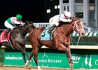 Gemologist takes control in the Kentucky Jockey Club Stakes at Churchill Downs.