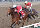 Run Away and Hide pulls away from Break Water Edison to take the Saratoga Special.<br><a target="blank" href="http://www.bloodhorse.com/horse-racing/photo-store?ref=http%3A%2F%2Fpictopia.com%2Fperl%2Fgal%3Fprovider_id%3D368%26ptp_photo_id%3D5527515%26ref%3Dstory">Order This Photo</a>