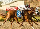 Midshipman and Tyler Baze take the Del Mar Futurity by a nose over Coronet of a Baron.<br><a target="blank" href="http://www.bloodhorse.com/horse-racing/photo-store?ref=http%3A%2F%2Fpictopia.com%2Fperl%2Fgal%3Fprovider_id%3D368%26ptp_photo_id%3D5777088%26ref%3Dstory">Order This Photo</a>
