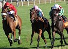 Proviso (center) rolls late to win the Abu Dhabi First Lady Stakes. <br><a target="blank" href="http://www.bloodhorse.com/horse-racing/photo-store?ref=http%3A%2F%2Fpictopia.com%2Fperl%2Fgal%3Fprovider_id%3D368%26ptp_photo_id%3D9226151%26ref%3Dstory">Order This Photo</a>
