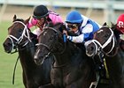War Dancer (center) fights for the win in the Virginia Derby.