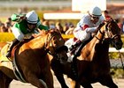 Fluke (right) outfinishes Caracortado to win the Frank E. Kilroe Mile.<br><a target="blank" href="http://www.bloodhorse.com/horse-racing/photo-store?ref=http%3A%2F%2Fpictopia.com%2Fperl%2Fgal%3Fprovider_id%3D368%26ptp_photo_id%3D9432813%26ref%3Dstory">Order This Photo</a>
