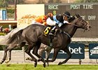 Mizdirection overtakes Schiaparelli late to win the Las Cienegas Stakes.