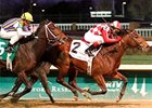 Santiva goes between horses to win the Kentucky Jockey Club Stakes.