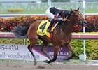 Awesome Feather cruises home in the Sunshine Millions Distaff Stakes. <br><a target="blank" href="http://www.bloodhorse.com/horse-racing/photo-store?ref=http%3A%2F%2Fpictopia.com%2Fperl%2Fgal%3Fprovider_id%3D368%26ptp_photo_id%3D9805531%26ref%3Dstory">Order This Photo</a>