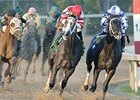 Old Fashioned (red silks) duels with Silver City as they enter the stretch in the Feb. 16 Southwest Stakes.