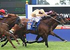 Shinzig (outside) powers to victory in the Orr Stakes.