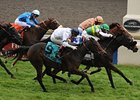 Miss Keller (middle, green/yellow silks) outfinishes I'm A Dreamer and Dream Peace to win the E. P. Taylor.