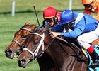 Alwajeeha (inside) gets her head down at the right time to take the Appalachian under John Velazquez.