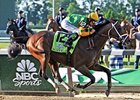 Palace Malice won the 2013 Belmont Stakes. <br><a target="blank" href="http://photos.bloodhorse.com/TripleCrown/2013-Triple-Crown/Belmont-Stakes-145/29744699_jpqpwR#!i=2563211417&k=PB7vkmZ">Order This Photo</a>