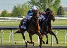 Pachattach (left) outfinishes Kathmanblu to win the Doubledogdare at Keeneland.<br><a target="blank" href="http://photos.bloodhorse.com/AtTheRaces-1/at-the-races-2012/22274956_jFd5jM#!i=1804183652&k=rFtWWqD">Order This Photo</a>