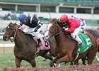 Karelian (right) and Demarcation head to a dead-heat in the River City Handicap