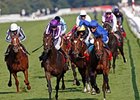 Encke (right) holds off Camelot to win the St. Leger at Doncaster.<br><a target="blank" href="http://photos.bloodhorse.com/AtTheRaces-1/at-the-races-2012/22274956_jFd5jM#!i=2088231601&k=bfKrTVs">Order This Photo</a>