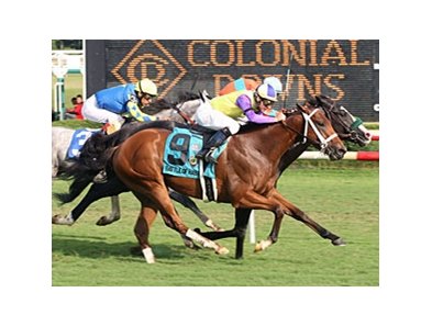Battle of Hastings outfinishes Straight Story to win the Virginia Derby.