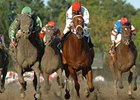 Tin Cup Chalice powers home in the Albany Stakes to become the first horse to win the Big Apple Triple.