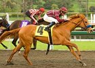 Evita Argentina takes on older fillies and mares in the A Gleam.<br><a target="blank" href="http://www.bloodhorse.com/horse-racing/photo-store?ref=http%3A%2F%2Fpictopia.com%2Fperl%2Fgal%3Fprovider_id%3D368%26ptp_photo_id%3D7762281%26ref%3Dstory">Order This Photo</a>