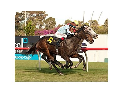 Full Ransom catches Savings Account to win the Miesque Stakes.