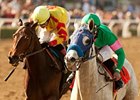 Zazu (right) and Turbulent Descent meet again in the Santa Anita Oaks.<br><a target="blank" href="http://www.bloodhorse.com/horse-racing/photo-store?ref=http%3A%2F%2Fpictopia.com%2Fperl%2Fgal%3Fprovider_id%3D368%26ptp_photo_id%3D9395130%26ref%3Dstory">Order This Photo</a>