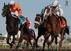 Blue Laser (right) leads a field of 10 in the Delta Downs Jackpot.