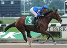 Music Note is all alone at the finish of the Gazelle.<br><a target="blank" href="http://www.bloodhorse.com/horse-racing/photo-store?ref=http%3A%2F%2Fpictopia.com%2Fperl%2Fgal%3Fprovider_id%3D368%26ptp_photo_id%3D5914559%26ref%3Dstory">Order This Photo</a>