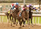 Guilt Trip pulls away to victory in the Strub Stakes.