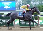 My Happy Face won the Lotka Stakes in the mud at Belmont Park at a mile in June.<br><a target="blank" href="http://photos.bloodhorse.com/AtTheRaces-1/at-the-races-2013/27257665_QgCqdh#!i=2935404640&k=6gV2dFT">Order This Photo</a>