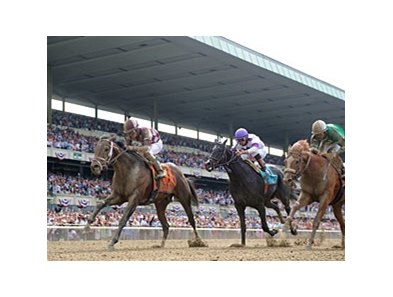 Forty Tales flies home to win the Woody Stephens.<br><a target="blank" href="http://photos.bloodhorse.com/AtTheRaces-1/at-the-races-2013/27257665_QgCqdh#!i=2563026140&k=Mp2hDqb">Order This Photo</a>