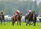 Maarek, center/red and white dot silks, wins the Qatar Prix de l'Abbaye de Longchamp.
<br><a target="blank" href="http://photos.bloodhorse.com/AtTheRaces-1/at-the-races-2013/27257665_QgCqdh#!i=2814170263&k=fNFHFZq">Order This Photo</a>