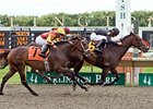 Peach Brew comes home strong in the Arlington Oaks.