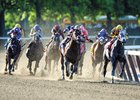 Racing around the final turn at NYRA's Belmont Park