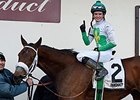 Sheldon Russell celebrates win number 1,000 aboard Shayjolie in the Cat Cay Stakes.<br><a target="blank" href="http://photos.bloodhorse.com/AtTheRaces-1/At-the-Races-2015/i-wcf3LCs">Order This Photo</a>