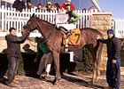 The winner's circle celebration for trainer Jamie Ness' 2,000th career victory.
