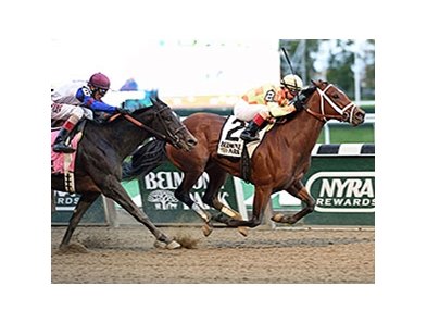 Dame Dorothy wins the Turnback the Alarm Stakes.
<br><a target="blank" href="http://photos.bloodhorse.com/AtTheRaces-1/At-the-Races-2014/i-cBTrqSv">Order This Photo</a>