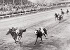 Kentucky Oaks winner Wistful claims the 2nd jewel in the unofficial filly Triple Crown at the finish of the 1949 Pimlico Oaks now known as the Black-Eyed Susan Stakes.
The unofficial filly Triple Crown consists of the Kentucky Oaks, Pimlico Oaks (later named the Black-Eyed Susan), and Coaching Club American Oaks.