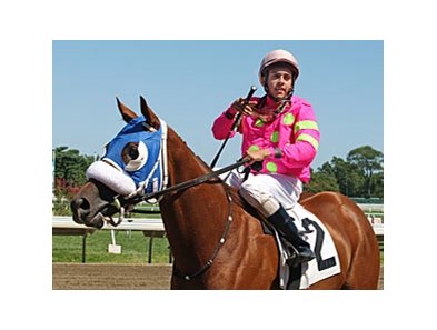 Apprentice jockey Jonathan Zayas celebrates win number one.